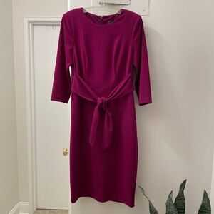 Adrianna Papell Waist Tie-Waist Sheath Dress - Mulberry Wine, 6 Petite